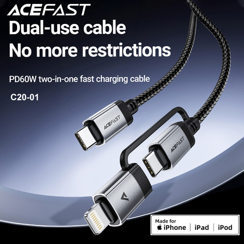 Cable Acefast C20-01 Usb-c/lightning 60w Mfi Tejido