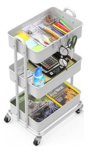 Carrito Metálico Con Ruedas 3 Estantes En Color Blanco