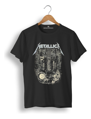 Remera: Metallica Guitarra Blanco Y Negro Memoestampados