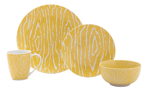 Vajilla Porcelana Crown Baccara Luril 16 Piezas Color Amarillo Rayas