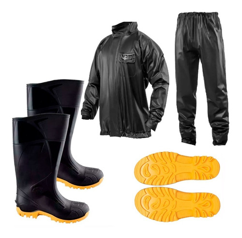 Traje Lluvia Delta + Botas Altas Pvc Reflectivas - Fas Motos