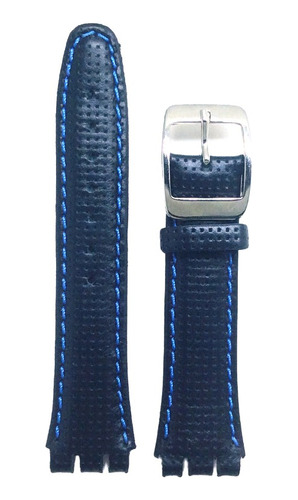 Pulseira Para Relógio De Couro Swatch Sw78 Preta/c.azul