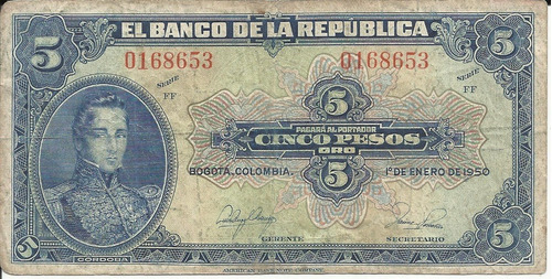 Colombia 5 Pesos 1 Enero 1950