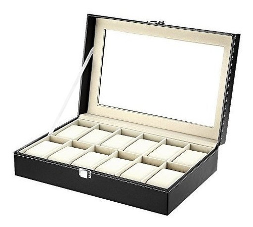 Estuche De Lujo Negro Caja Organizadora Para 12 Relojes