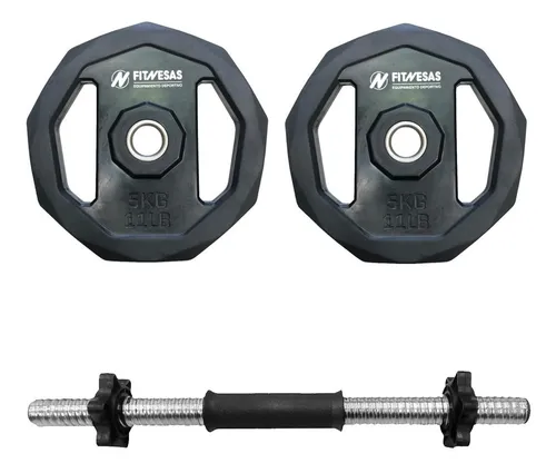 Kit Mancuerna Cromada Abs A Rosca 2 Discos Engomado 5kg