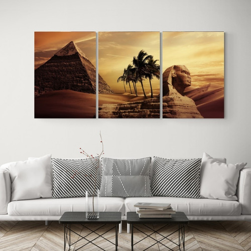 Imagen 2 de 5 de Cuadro Decorativo Mural Triptico Egipto 126x60 Mdf