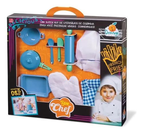 Kit Cozinha Infantil Gran Chef Avental Chapéu Luva Panela Cor Menino