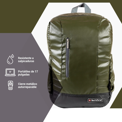 Techzone Backpack Para Laptop 15.6 Contra Agua Color Verde musgo