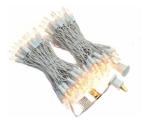 100 Luces Led De Navidad Blancas Clidas, Cable Blanco De 35