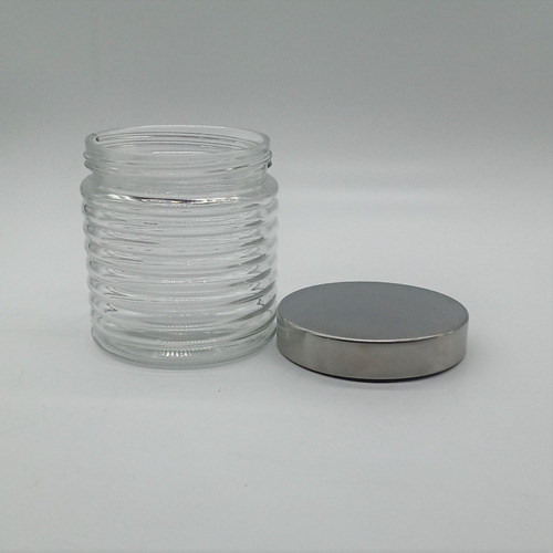 Imagen 3 de 3 de Frasco De Vidrio Acanalado Anillo Con Tapa 11x11 Cm