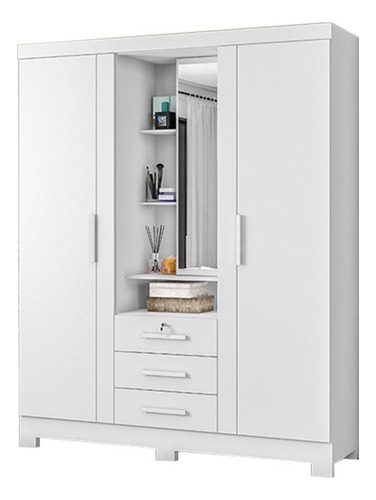 Guarda Roupa Solteiro Capelinha Premium 3 Portas Branco