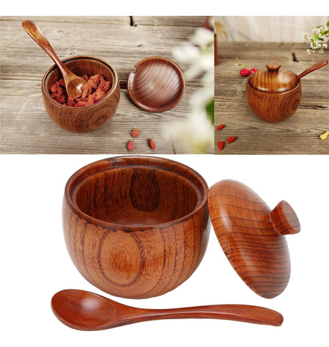 Caja Condimentos Madera Para Especias Sal Pimienta+ Cuchara