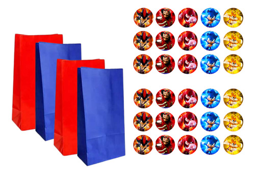 Bolsita Sorpresita Golosinera X25 + 30 Stickers. Azul Sonic