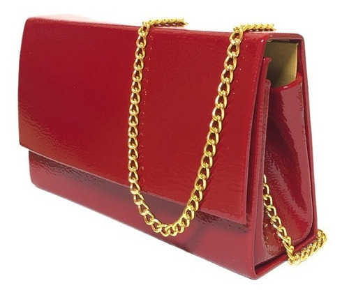 Bolsa Clutch Social Feminina Verniz Festa Madrinha Casamento Cor Vermelho Verniz com Dourado