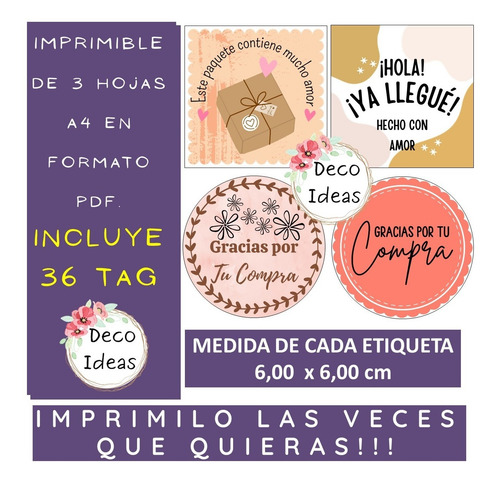 Imagen 5 de 5 de Kit Imprimible 04 Para Emprendedores Etiquetas Tag Stikers