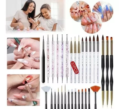 31pcs Kit De Pinceles Para Uñas Acrilico Manicura Decoración