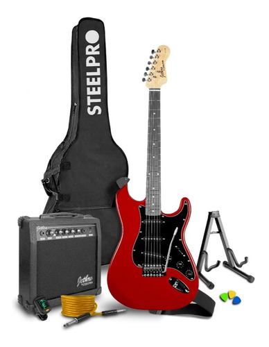 Paquete Guitarra Electrica Jethro Series By  steelpro Roja