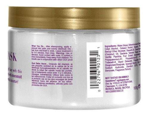 Ogx Tratamiento Capilar En Mascarilla Aceite De Coco 177 Ml