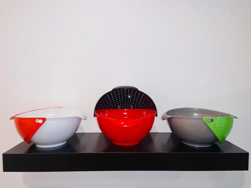 Set Docena Bowl Colador Rebatible Plastic Art Ensaladera