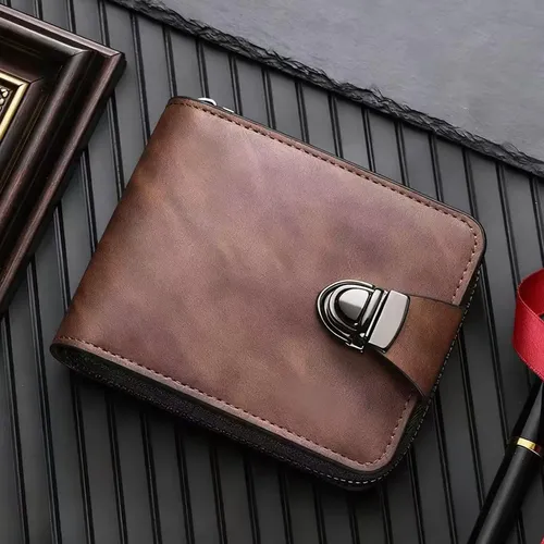 Men's Vintage Compact Zipper Wallet, Vintage Pu Leather