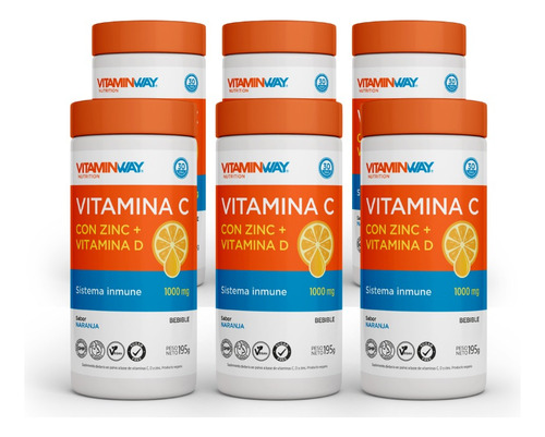 Vitamina C Bebible 195g Con Vitamina D2 Sin Azucar Vegana X6
