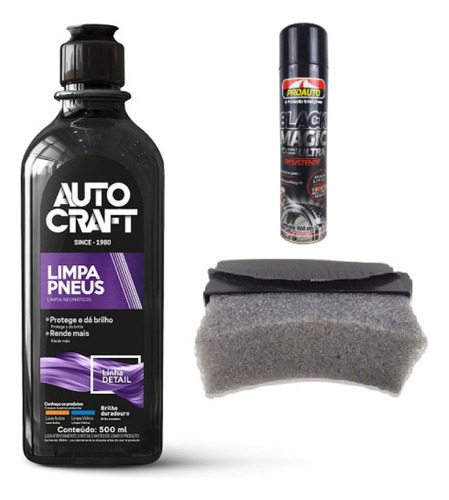 Pretinho Limpa Pneus Black Magic E Autocraft + Aplicadora