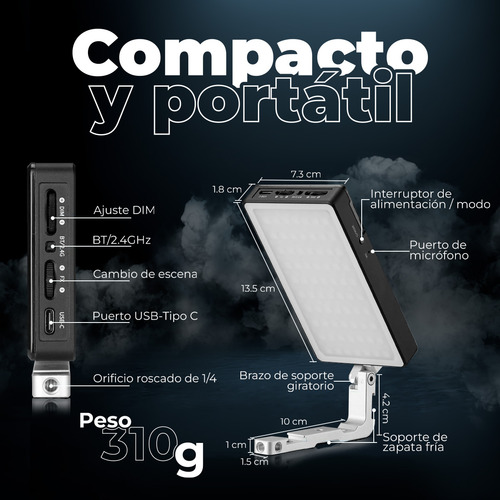 Neewer Lampara De Video Leds Rgb Iluminacion C/ Bateria Sl90 Estructura Negro Luz Blanco Frío