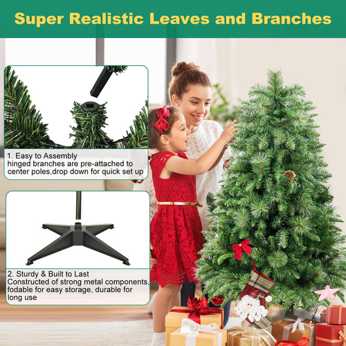 Árbol De Navidad Artificial 120 Cm Con Piñas Fácil Montaje