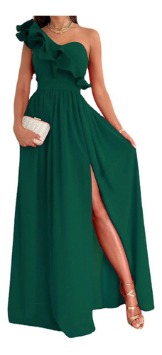 Vestido Con Abertura Elegante Fiestas De Noche Mujer Verde