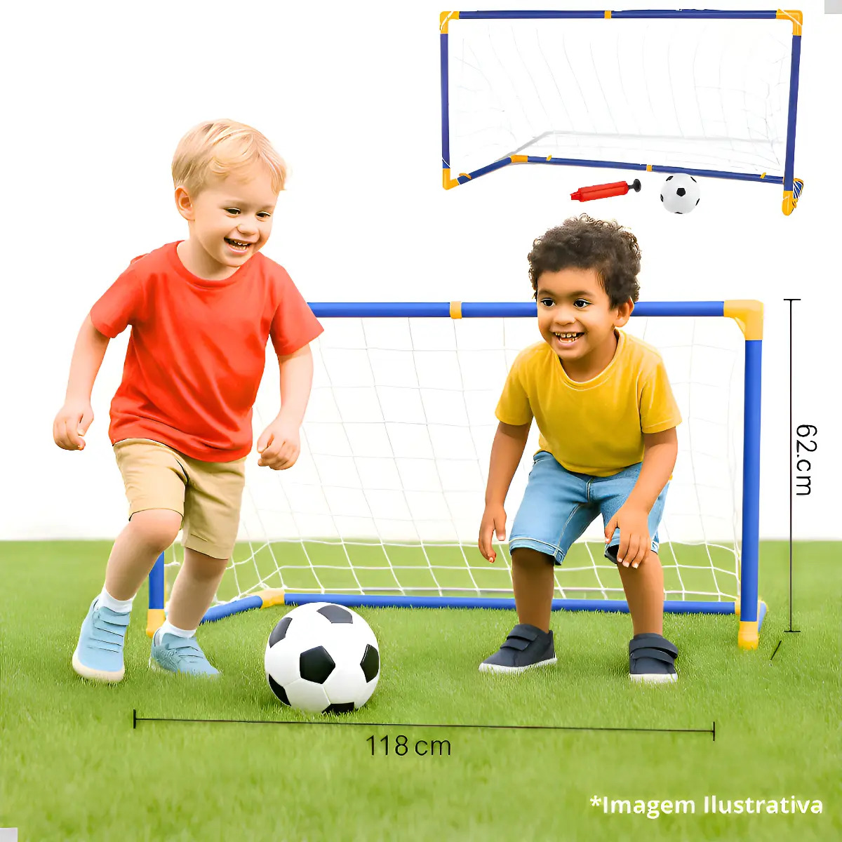 Mini Trave Futebol Infantil DM Toys 118x62cm em PVC com Bola e Bomba