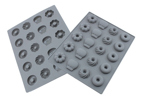 Juego 2 Moldes Silicón Panecillos Rosca Chocolate Gelatina Color Gris