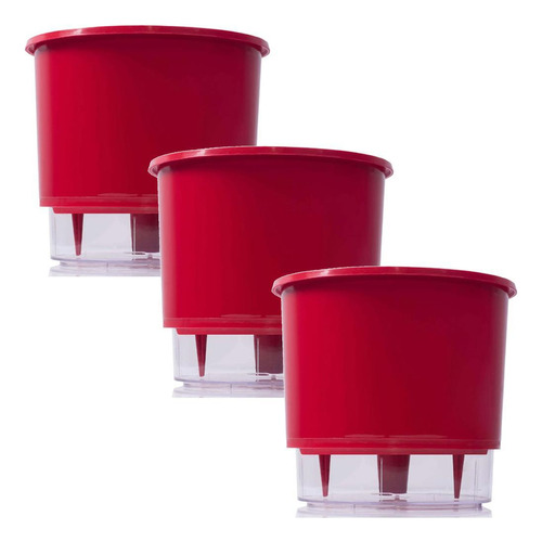 Vaso Raiz Autoirrigável 12cm Vermelho - Kit Com 3 Unidades