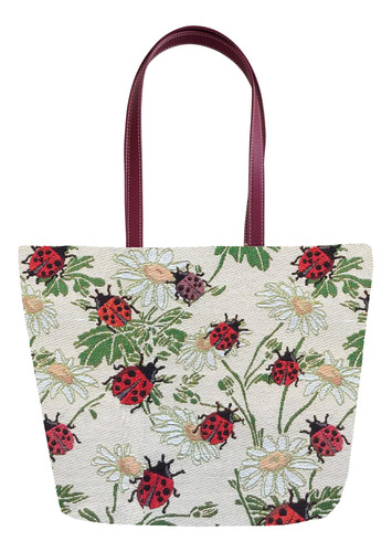 Bolso De Hombro Tipo Tapiz Para Mujer Con Mariquita Y Margar