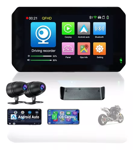 Apple CarPlay - Pantalla táctil inalámbrica Bluetooth dual para  motocicletas, sistema de navegación GPS portátil IPS de 5 pulgadas a través  de