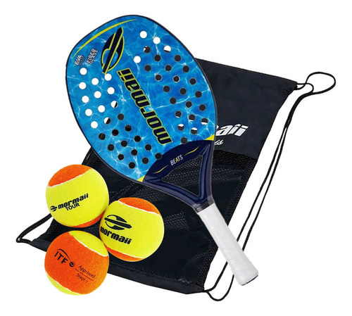 Raquete Beach Tennis Mormaii Beats Com Capa E 3 Bolinhas Itf Cor Azul