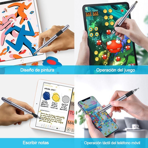 Imagen 6 de 8 de Lápiz Óptico Touch Stylus Capacitivo Táctil Plateado 2 En 1