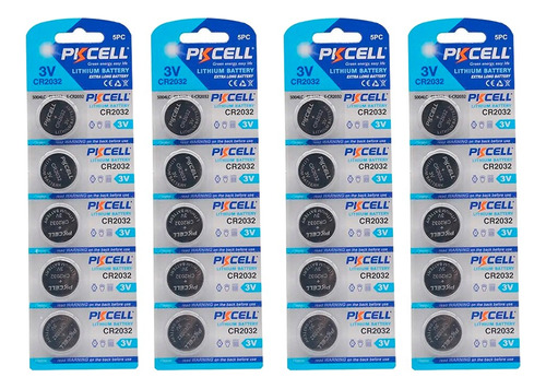 20 Pilas Cr2032 Tipo Moneda / Botón 3v Pkcell® Reloj Control