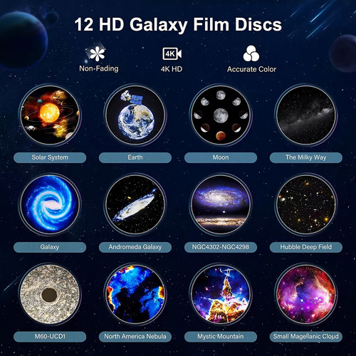 Proyector Galaxia Led Luz Nocturna Estrellada Con 12 Discos