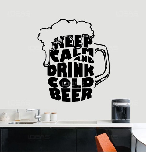 Vinilo Decorativo Frase Keep Calm And Drink Cold Beer 