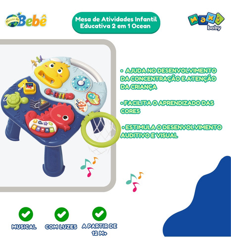 Mesinha Atividades BebĂȘ Educativa 2 Em 1 Azul Maxi Baby