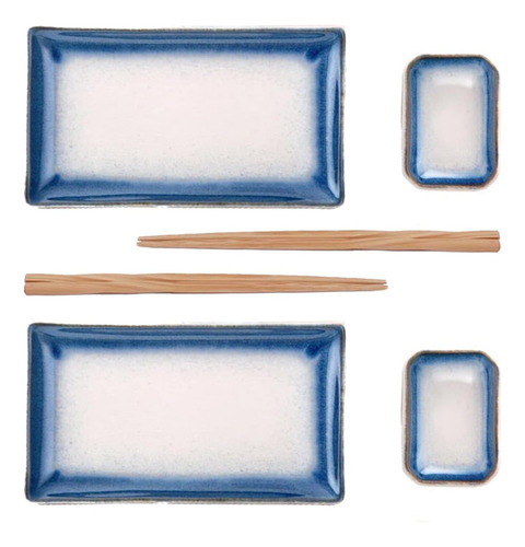 Vajilla Comedor Cerámica Blanco Azul 6 Pzs Happy Sales Hsss-