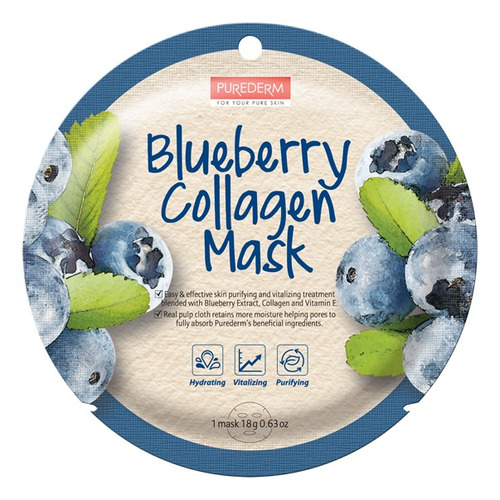 Blueberry Collagen Mask Mascara Purifica Vitaliza Purederm Tipo de piel Normal