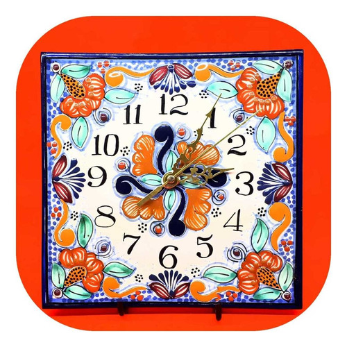 Imagen 1 de 1 de Reloj Azulejo De Pared 20 Cm Color Talavera Poblana R4 Au
