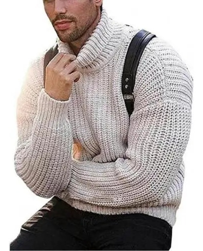 Suéter Tejido Con Cuello Alto Para Hombre  Suéter De Punto P