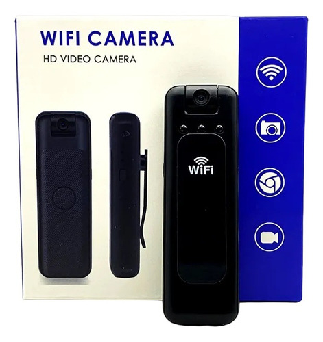 Videocámara Wifi Visión Nocturna Recargable Cámara Video Hd Color Negro