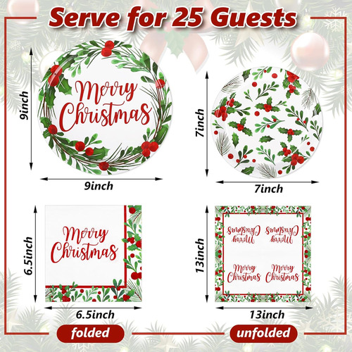 Anydesign - Juego De 75 Platos De Navidad, Servilletas De Ac