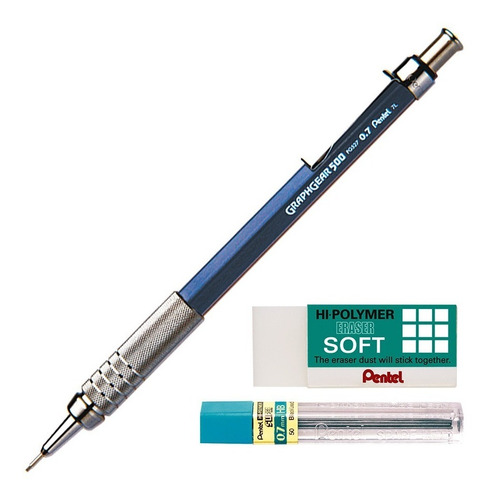 Kit Lapiseira Pentel Graphgear 500 0,7mm Grafite Borracha