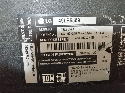 Tarjeta Main Pantalla Lg Mod. 49lb500 (Usado)