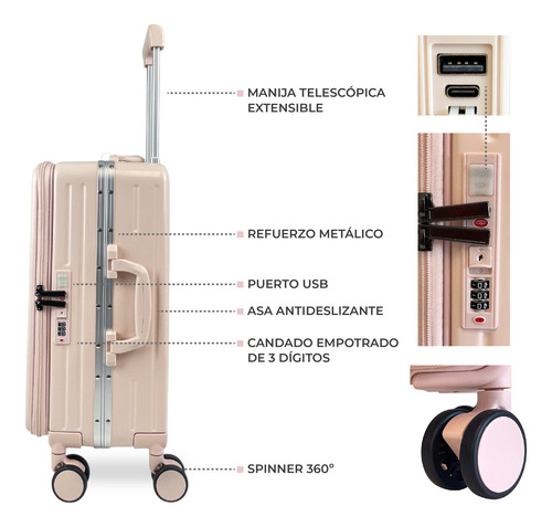 Valija Carry On Cabina Avion Equipaje De Mano 20 Rígida 8032 Rosa Claro