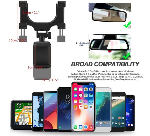 Imagen 4 de 8 de Soporte Porta Celular 360 Carro Auto Espejo Retrovisor